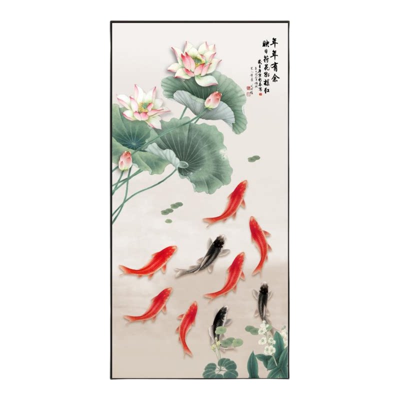 九鱼图玄关装饰画新中式入户正对门走廊过道客厅墙纸壁画