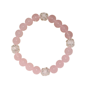 原创手链手串清新浅粉色蓝紫玉髓天然白爆花水晶甜美闺蜜生日礼物