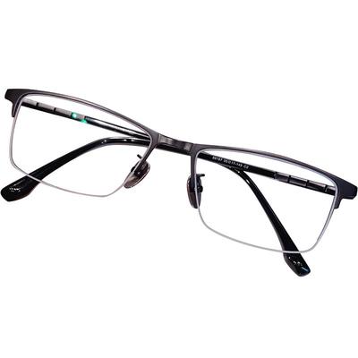 超轻商务钛半框眼镜男款近视配度数散光防蓝光变色镜框大脸眼睛架