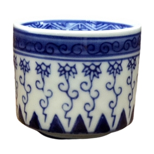 手绘青花直口茶杯八十年代出口库存龙窑柴烧老瓷器杯子老茶杯酒杯