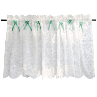 北欧美式英式白色花朵绣花半帘穿杆帘幔头柜门帘免打孔柜子帘窗帘