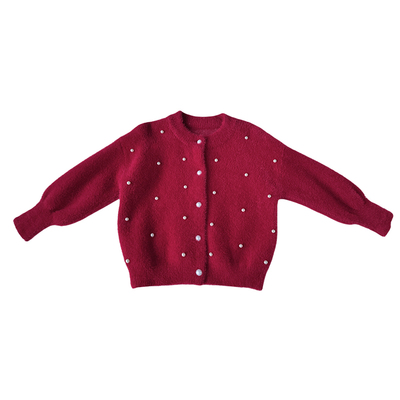 女童毛衣开衫水貂绒女宝宝过年酒红针织衫洋气小女孩新年拜年毛衣