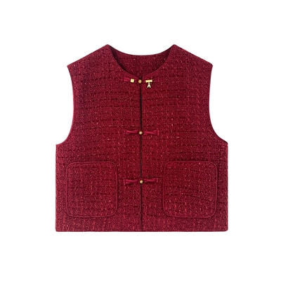 羊毛粗花呢短款马夹JKJS国风