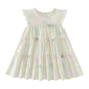 【纯棉】女童连衣裙宝宝A字公主裙6小童清凉飞袖夏装儿童夏天裙子