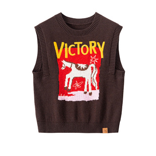 BANANA CICI2026年春季新款“马到成功”圆领羊毛针织背心马甲