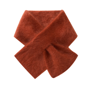 皇室拉绒100%纯山羊绒交叉围巾女秋冬保暖针织围脖显白短款小围脖