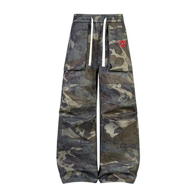 查尔斯桃心美式迷彩工装裤男直筒