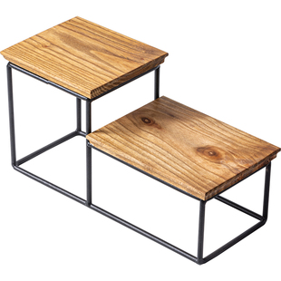 实木铁艺小号博古架子迷你桌面置物架茶几摆件底座工艺品方格子台