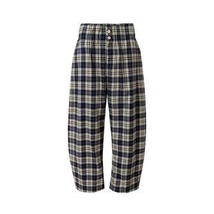 Covertitle 蓝白格纹宽腰头牛筋阔腿休闲裤