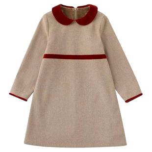 哈齿童装儿童秋冬外套休闲气质丝绒拼接娃娃领加绒长袖连衣裙女童