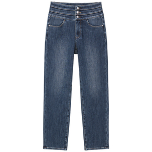 【保暖含羊绒】Miss Sixty25冬新款牛仔裤女复古高腰直筒裤