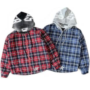 Sp5der Hooded Zip Flannel Shirt Jacket 拉链格子连帽夹克外套