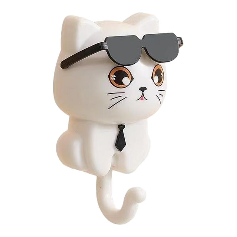 创意卡通衣钩钥匙卡通可爱黑猫衣帽粘钩免孔强力眼睛转动猫咪挂钩