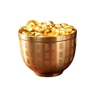 纯铜成品聚宝盆摆件小号百福杯黄铜米缸金钱罐墙柜装饰品拍照道具