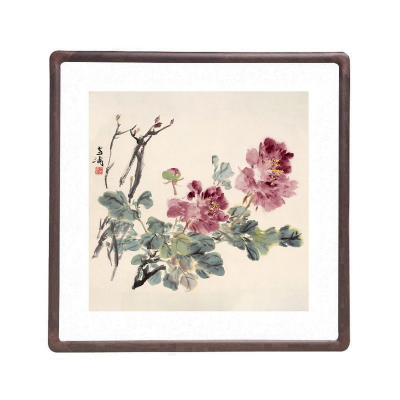 斗方牡丹花挂画玄关装饰画带框