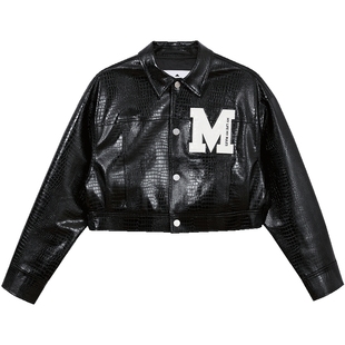 MLMR男装秋季新款宽松PU潮女款时尚长袖外套女士短外套皮衣夹克男