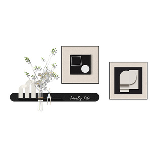 黑白风客厅装饰画高级感水培绿植沙发背景墙挂画抽象几何餐厅壁画