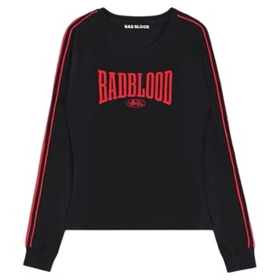 badblood韩国小众刺绣V领长袖T恤男女情侣款上衣打底衫2025春装新