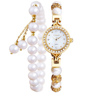 珍珠表女手链式时尚潮流防水钻精钢精致小巧计时日本石英手表女