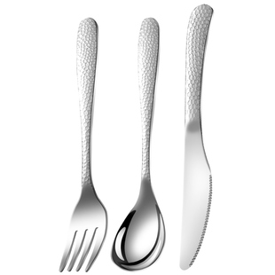 锤纹西餐刀叉套装家用316不锈钢法式高档切牛排餐具刀叉勺三件套