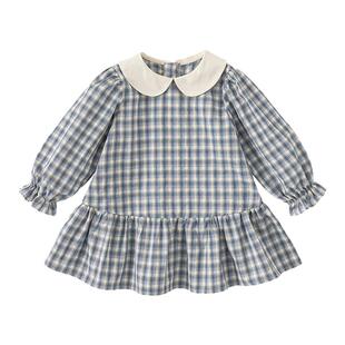 女童连衣裙2026秋季新款小女孩长袖裙子儿童超好看娃娃领格子裙潮