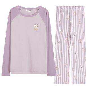 康妮雅睡衣女春秋新款大码纯棉可爱甜美长袖家居服秋冬季圆领套装