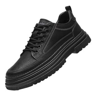 木林森男鞋2025冬季新款真皮透气休闲皮鞋男款时尚运动板鞋小黑鞋