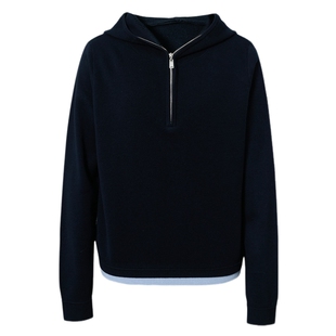 伊芙丽带帽撞色假两件长袖针织套头衫时尚女上衣2025秋季新款