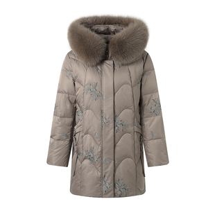 鸭鸭羽绒服女中长款妈妈装2025冬季新款加厚中老年宽松连帽外套女