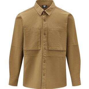 CAT卡特25秋冬新款男士拼接复古工装对称贴袋长袖印花衬衣