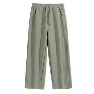 班尼路重磅弯刀裤男春秋美式复古抹茶绿针织直脚裤加绒休闲裤子A