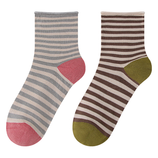 冬爱绢丝袜子女中筒柔软桑蚕丝真丝袜条纹宽松月子袜秋冬保暖女袜