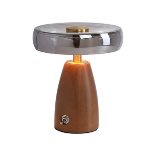 实木台灯中古风卧室床头灯法式复古轻奢高级感氛围灯床头玻璃灯具