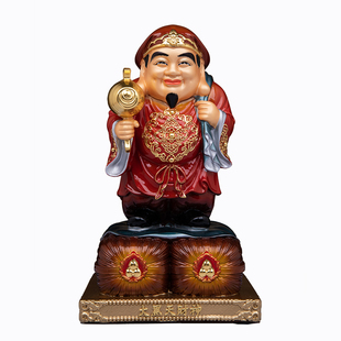 康盛大黑天财神佛像全铜彩绘家用供奉摆件单面大黑天财神菩萨铜像