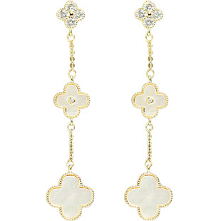 高级感天然南洋深海白蝶贝925银针耳环贝壳贝母锆四叶草无痛耳夹