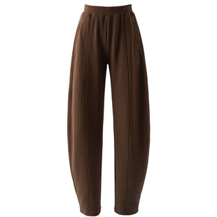 【5折清仓】弯刀阔腿裤女2025新款冬运动裤休闲卫裤棕色加绒裤子