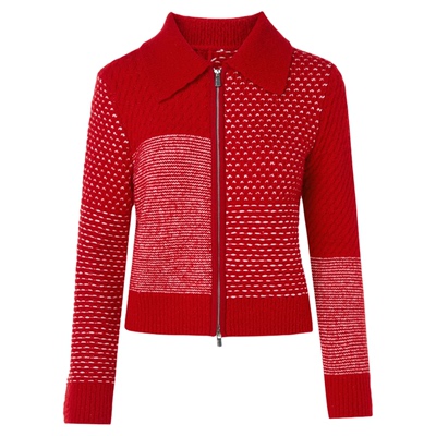 【MONEY HONG】朗姿羊毛翻领肌理感时尚针织开衫女2026年春季新款