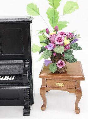 1:12迷你娃娃屋花园阳台玫瑰花摆件编织花卉花盆dollhouse紫色