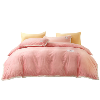 富安娜牛奶绒四件套网红风加绒被套法兰绒加厚双面绒磨毛秋冬保暖