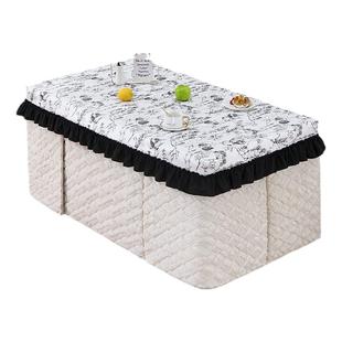 2025新款烤火炉罩奶油风取暖桌罩长方形桌布保护罩加绒加厚烤火被