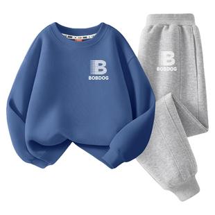 巴布豆男童运动套装加绒2026新款男孩卫衣卫裤帅气时髦儿童秋冬装