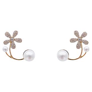 韩国小众设计感珍珠花朵耳环2025新款爆款轻奢纯银两戴耳钉耳饰女
