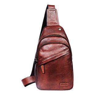 手工擦色真皮男士胸包时尚潮休闲斜挎包前胸包复古头层牛皮小背包