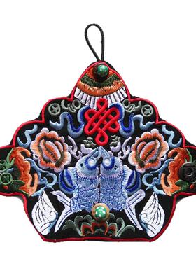 复古民族风刺绣中长款布艺手镯