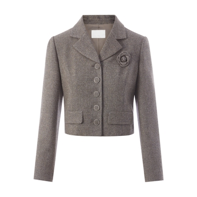 朗姿集团LIME莱茵优雅格纹花呢小香风套装25秋新款短上衣A字半裙