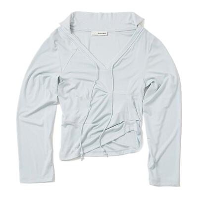 Medium Well 2026春夏新款V领不对称长袖T恤女休闲宽松上衣