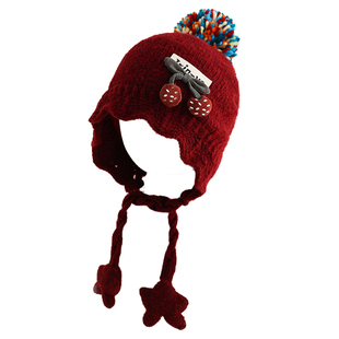 婴儿帽子女宝宝帽子男宝婴幼儿冬帽红色护耳帽女孩保暖防风毛线帽