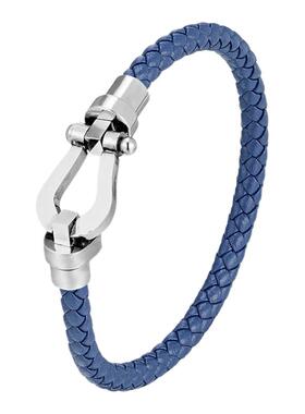 欧美钛钢手链多色编织马蹄扣镀金手镯不锈钢U形手环男女情侣手链