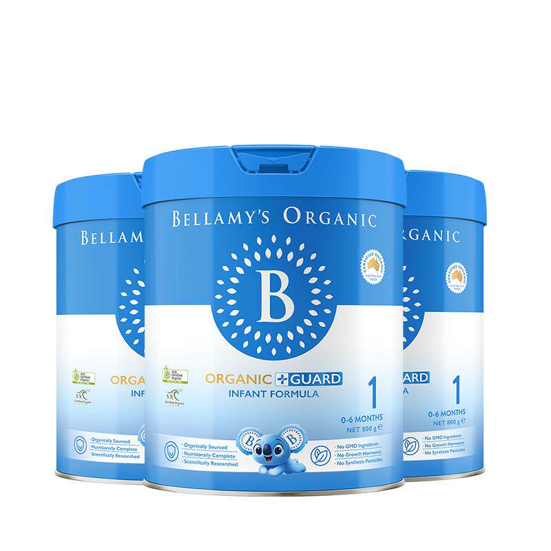 【官方正品】贝拉米有机蓝盾乳铁蛋白1段幼儿奶粉0-6月800g*3罐