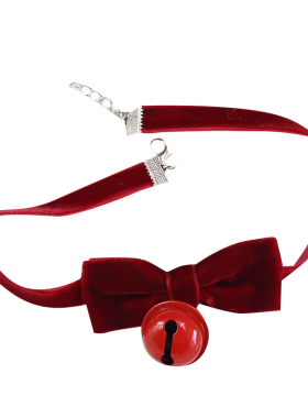 酒红色丝绒蝴蝶结锁骨链项链脖圈